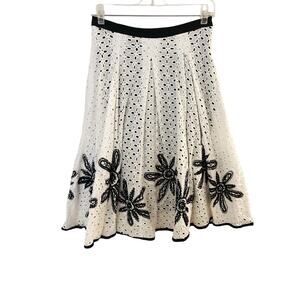 Basil & Maude Crochet Eyelet Swing Skirt Size 2 Black White Floral Retro Summer